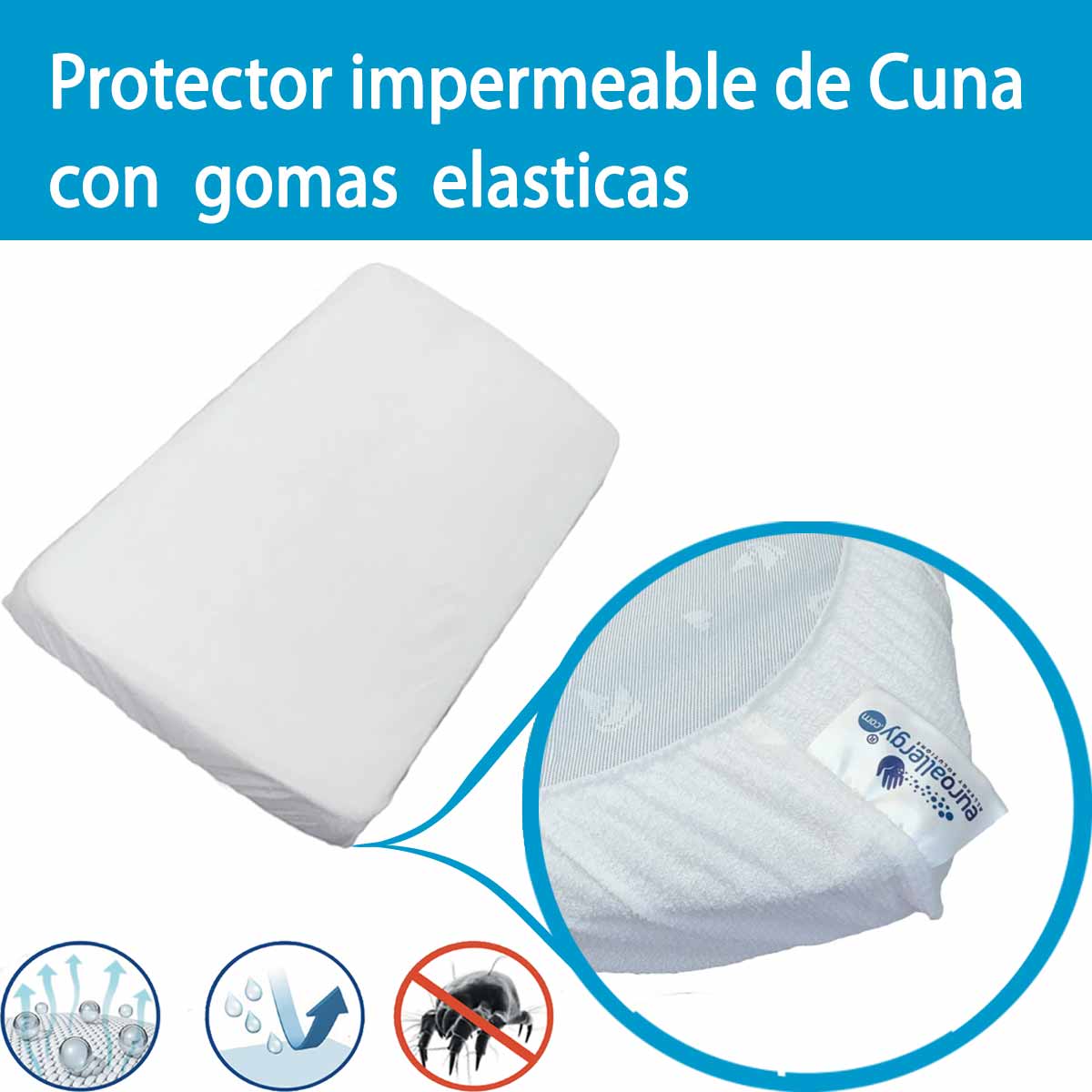 Protector Colchón Antiácaros Impermeable Transpirable para Cuna - EuroAllergy